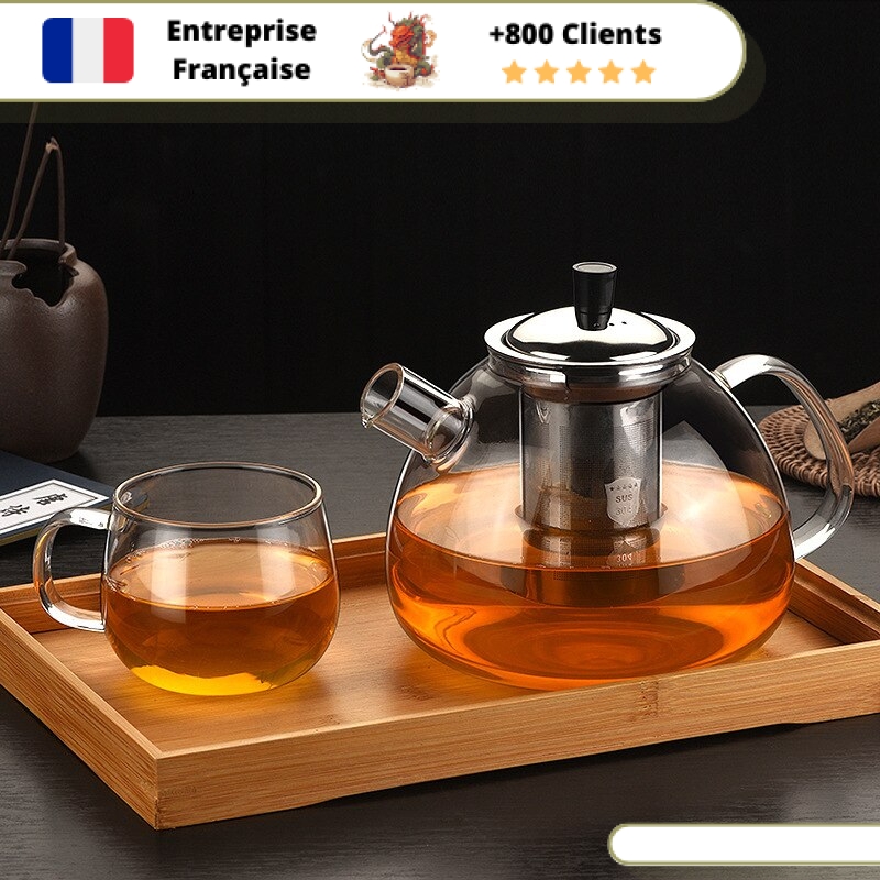 Théière verre fleurs de thé transparente 800ml filtre inox tisane